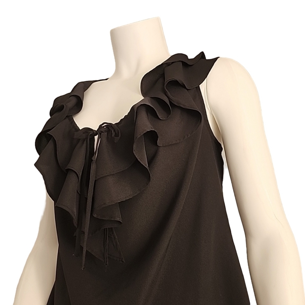 MOSSIMO Vintage 2010 Black Ruffled Tank Top S Satin Racerback Chiffon Blouse - Picture 3 of 14